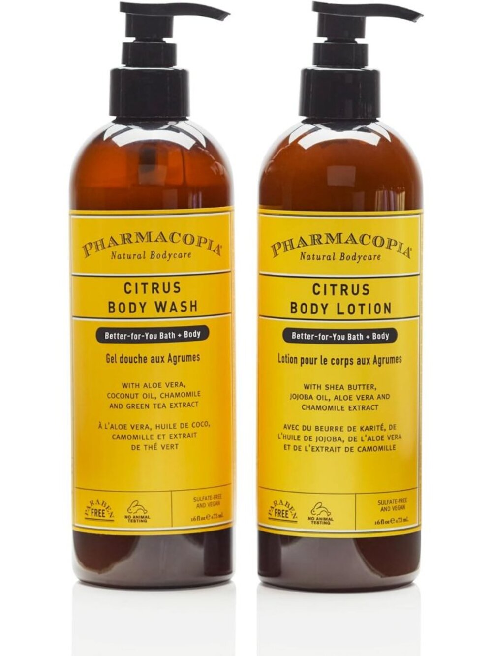 Citrus Body Wash & Lotion Bundle - Hydrating Aromatherapy, Vegan, Organic, 16oz